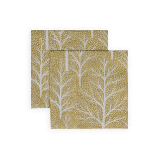 Caspari Winter Trees Gold/White Napkin Cocktail 17670C