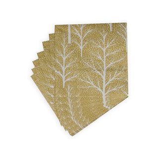 Caspari Winter Trees Gold & White Napkin Dinner - 20 Per Package 17670D