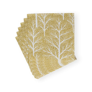 Caspari Winter Trees Gold & White Luncheon Napkins - 20 Per Package 17670L
