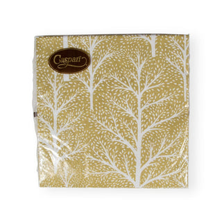 Caspari Winter Trees Gold & White Luncheon Napkins - 20 Per Package 17670L