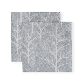 Caspari Winter Trees Silver & White Cocktail Napkins - 20 Per Package 17671C