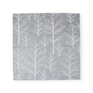 Caspari Winter Trees Silver/White Napkin Cocktail 17671C