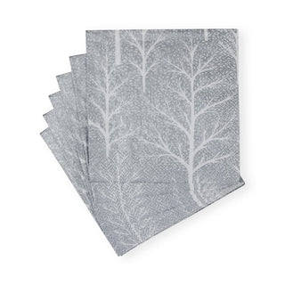 Caspari Winter Trees Silver/White Napkin Cocktail 17671C