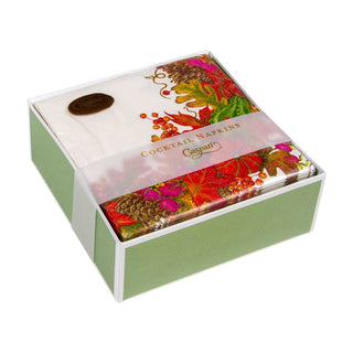 Caspari Harvest Garland White  Napkin Box Cocktail - 40 per box 17710B