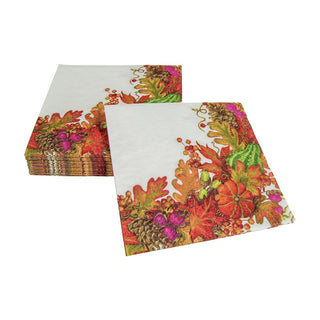 Caspari Harvest Garland White Napkin Cocktail 17710C