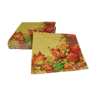 Caspari Harvest Garland Gold Napkin Cocktail 17711C