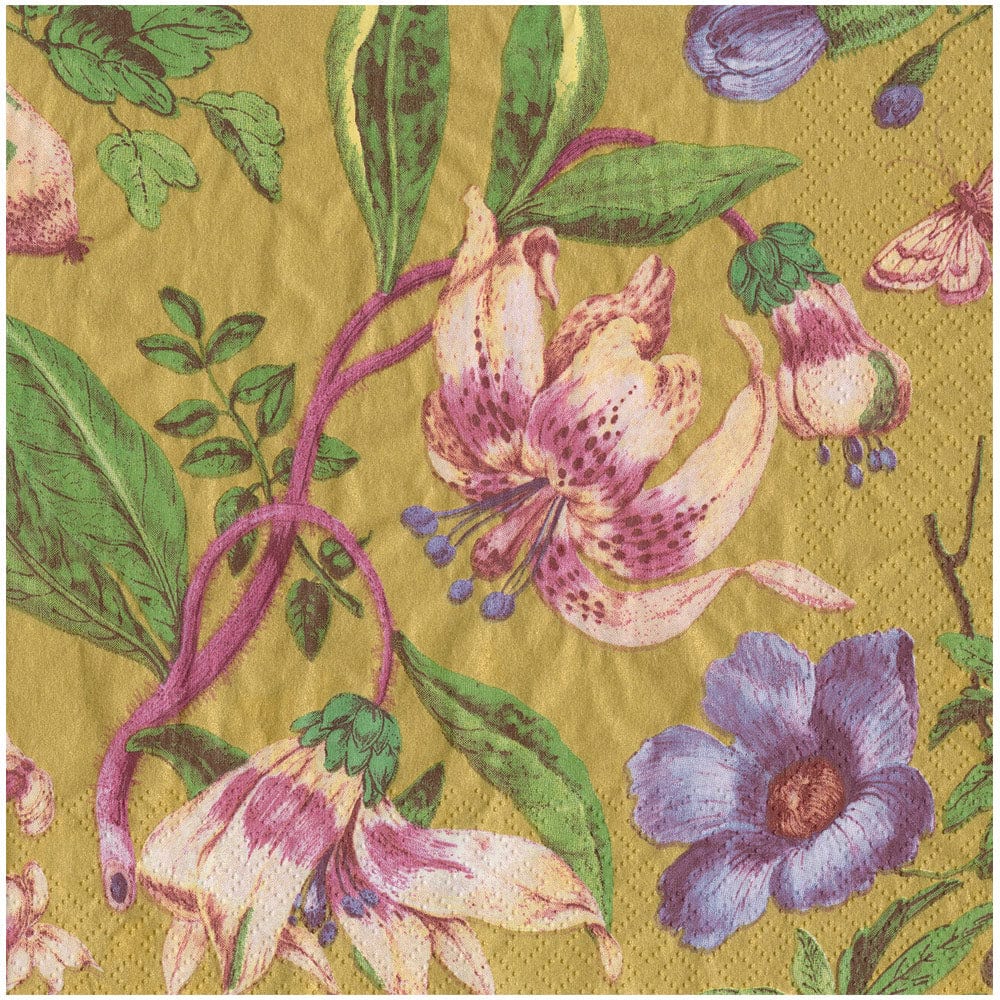 caspari Porcelain Blooms Gold Napkin Dinner - 20 Per Package