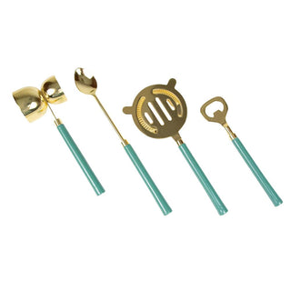 Caspari Turquoise & Shiny Brass Bar Tool Sets 17852
