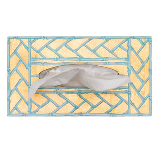 Caspari Bamboo Screen Robin's Egg Rectangle Lacquer Tissue Box Cover 17880LQRECTIS