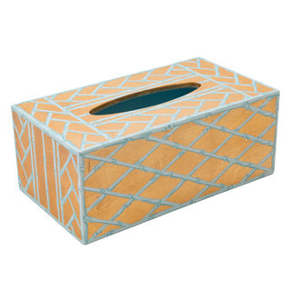 Caspari Bamboo Screen Robin's Egg Rectangle Lacquer Tissue Box Cover 17880LQRECTIS