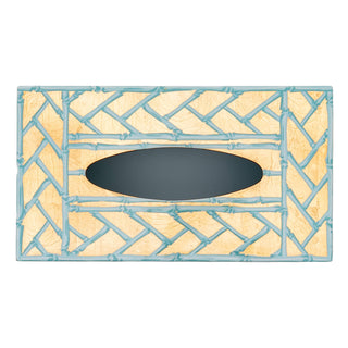 Caspari Bamboo Screen Robin's Egg Rectangle Lacquer Tissue Box Cover 17880LQRECTIS