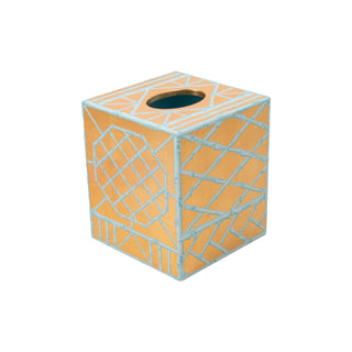 Caspari Bamboo Screen Robin's Egg Square Lacquer Tissue Box Cover 17880LQSQTIS