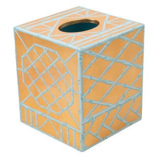 Caspari Bamboo Screen Robin's Egg Square Lacquer Tissue Box Cover 17880LQSQTIS