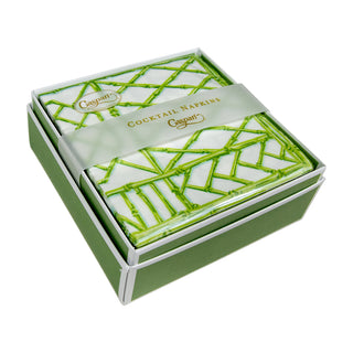Caspari Bamboo Screen Moss Green-Ppr Linen Napkin Box Cocktail-Airlaid 17881B