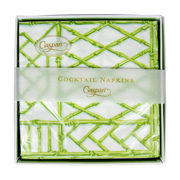 17881B, Bamboo Screen Moss Green-Ppr Linen Napkin Box Cocktail