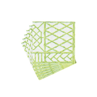 Caspari Bamboo Screen Moss Green Paper Linen Cocktail Napkins - 15 Per Package 17881CG