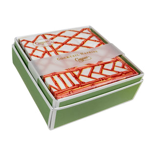 Caspari Bamboo Screen Coral-Paper Linen Napkin Box Cocktail-Airlaid 17882B