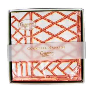 Caspari Bamboo Screen Coral-Paper Linen Napkin Box Cocktail-Airlaid 17882B