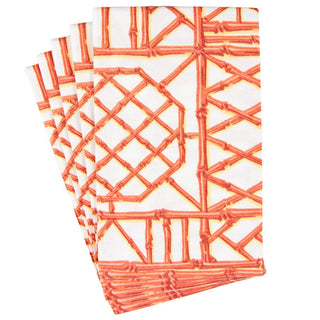 Caspari Bamboo Screen Coral-Paper Linen Guest Towels Airlaid - 12 In 17882GG