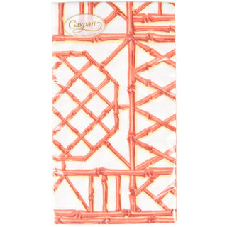 Caspari Bamboo Screen Coral-Paper Linen Guest Towels Airlaid - 12 In 17882GG