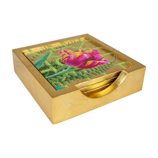 Caspari La Dolce Vita Gold Lacquer Coasters Set Of 4 17891LQCSET