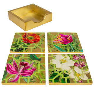 Caspari La Dolce Vita Gold Lacquer Coasters Set Of 4 17891LQCSET