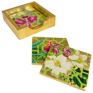 Caspari La Dolce Vita Gold Lacquer Coasters Set Of 4 17891LQCSET