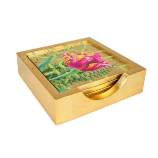 Caspari La Dolce Vita Gold Lacquer Coasters Set Of 4 17891LQCSET