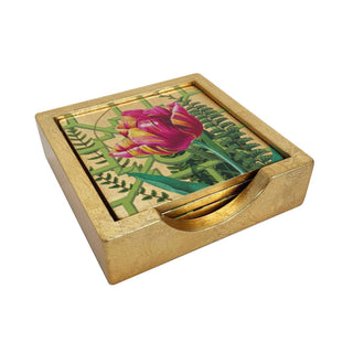 Caspari La Dolce Vita Gold Lacquer Coasters - Set Of 4 Coasters In Holder 17891LQCSET