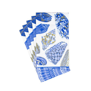Caspari Coquillage Blue Guest Towel Napkins - 15 Per Package 17931G