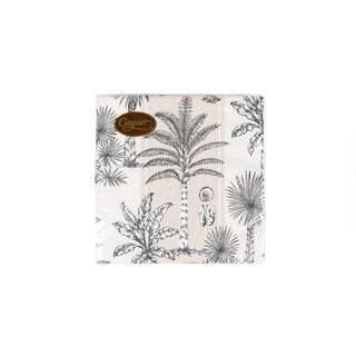 Caspari Southern Palms Flax/White Napkin Cocktail 17950C