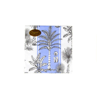 Caspari Southern Palms Blue & White Cocktail Napkins - 20 Per Package 17952C