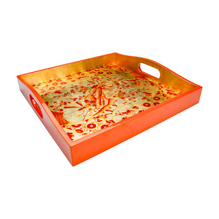Gilded Porcelain Coral/Gold Lacquer Square Tray-14X14