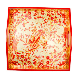 Caspari Ceramic Plate Coral/Gold Square Lacquer Trays - Single Tray 18060LQSQR