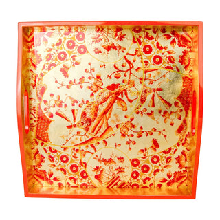 Caspari Ceramic Plate Coral/Gold Square Lacquer Trays - Single Tray 18060LQSQR