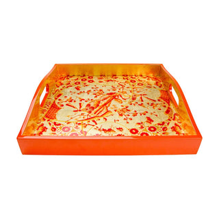 Caspari Ceramic Plate Coral/Gold Square Lacquer Trays - Single Tray 18060LQSQR