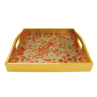 Caspari Gilded Porcelain Coral & Gold Lacquer Trays - 1 Each 18060LQSQR