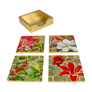 Christmas Garden Lacquer Coasters Set Of 4