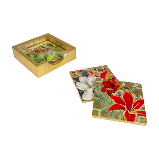 Caspari Christmas Garden Lacquer Coasters Set Of 4 18070LQCSET