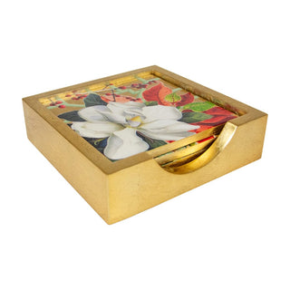 Caspari Christmas Garden Lacquer Coasters Set Of 4 18070LQCSET