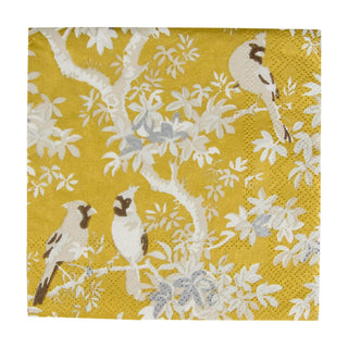 Caspari Scenic Songbirds Gold & Ivory Cocktail Napkins - 20 Per Package 18080C