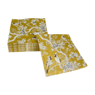 Caspari Scenic Songbirds Gold/Ivory Napkin Cocktail 18080C