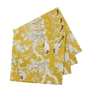 Caspari Scenic Songbirds Gold/Ivory Napkin Cocktail 18080C