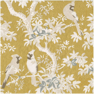 Caspari Scenic Songbirds Gold/Ivory Napkin Dinner 18080D