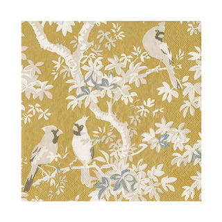 Caspari Scenic Songbirds Gold/Ivory Napkin Luncheon 18080L