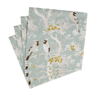 Caspari Scenic Songbirds Celadon Napkin Cocktail 18081C