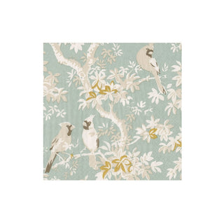 Caspari Scenic Songbirds Celadon Napkin Cocktail 18081C