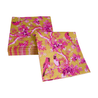 Caspari Scenic Songbirds Rose/Gold Napkin Cocktail 18082C