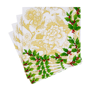 Caspari Holly Ceramic Ivory/Gold Napkin Cocktail 18090C