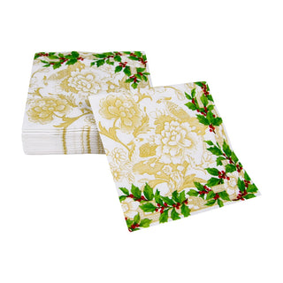 Caspari Holly Ceramic Ivory/Gold Napkin Cocktail 18090C